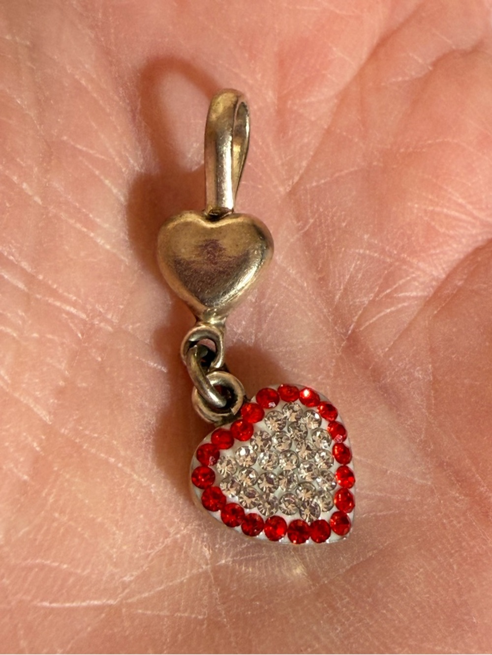 Vintage sterling silver Red rhinestone heart Dangle pendent Necklace delicate - Picture 15 of 15